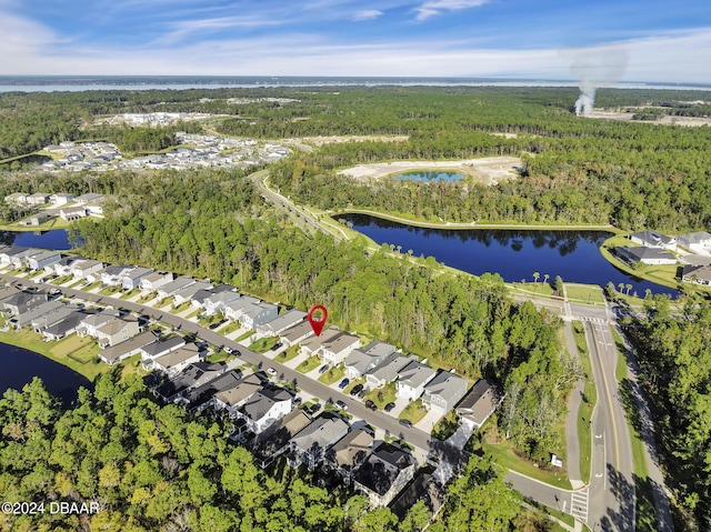 aerial view featuring a water view