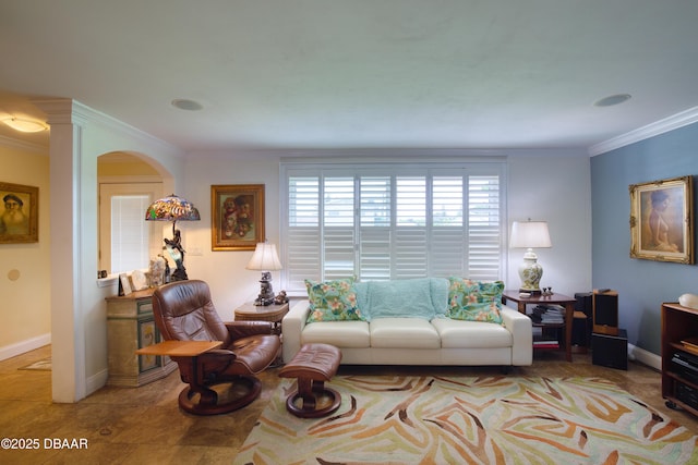 living room featuring ornamental molding