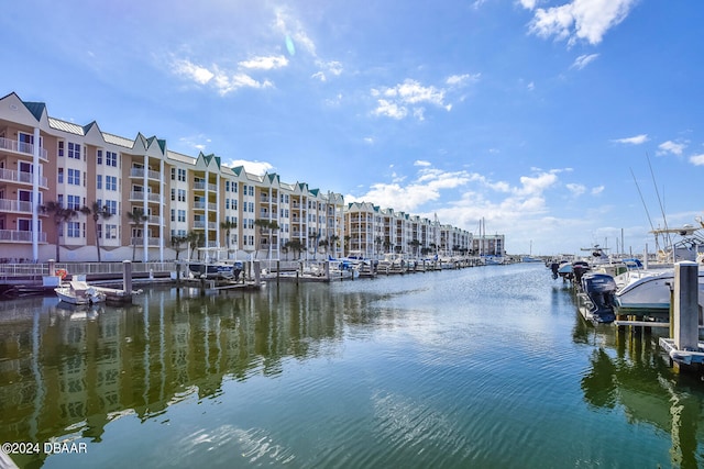 dock area featuring a water view