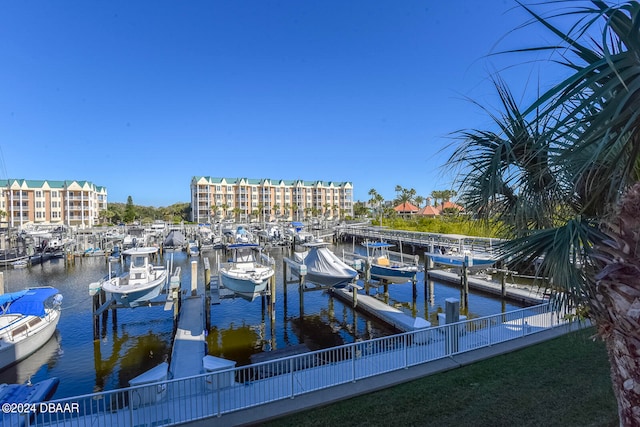 dock area featuring a water view