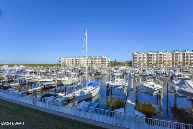 dock area with a water view