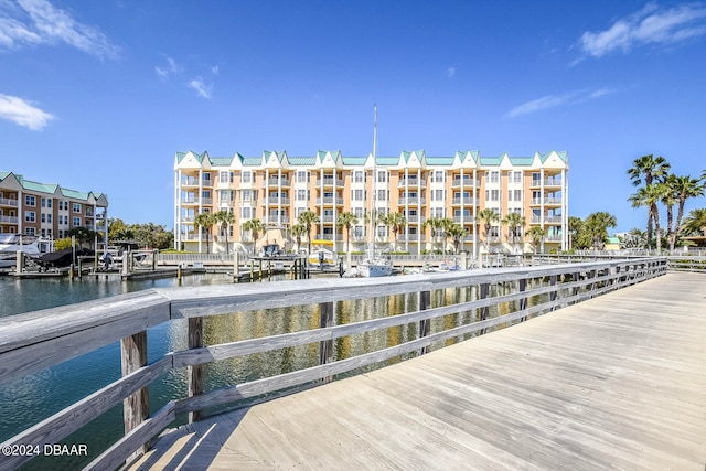 view of dock featuring a water view