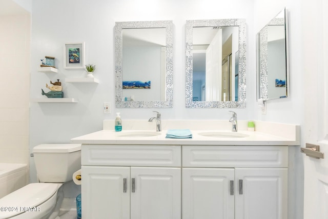 full bathroom with vanity, toilet, and independent shower and bath