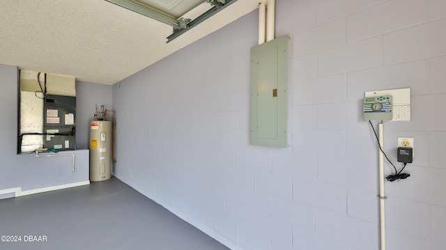 interior space with electric water heater and electric panel