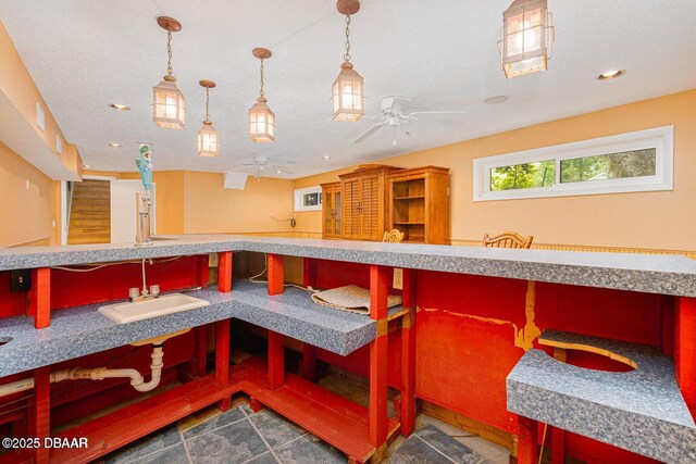 21 Pine Valley Cir, Ormond Beach, FL 32174 - kitchen with a ceiling fan, recessed lighting, and decorative light fixtures