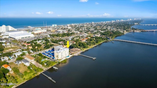 aerial view with a water view