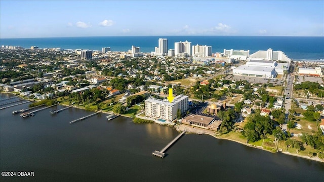 aerial view featuring a water view