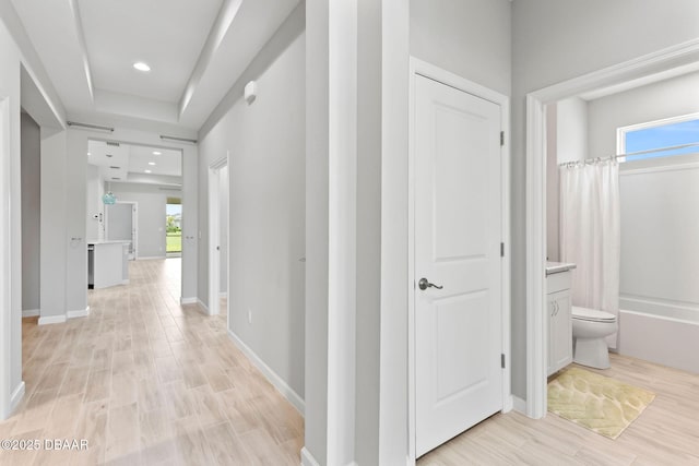 586 Lost Shaker Way, Daytona Beach, FL 32124 - corridor with light wood finished floors, baseboards, and recessed lighting
