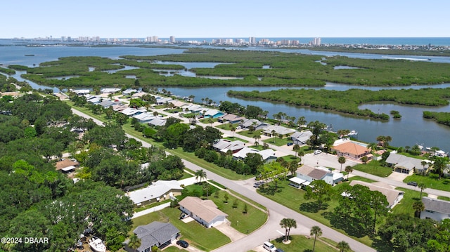 aerial view with a water view