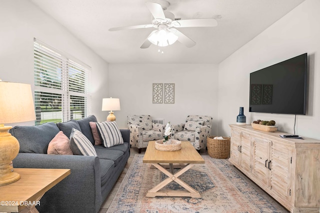 living room with ceiling fan