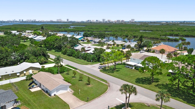 bird's eye view featuring a water view