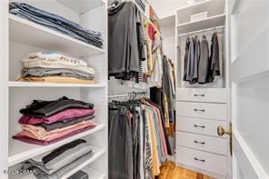 spacious closet with light hardwood / wood-style floors