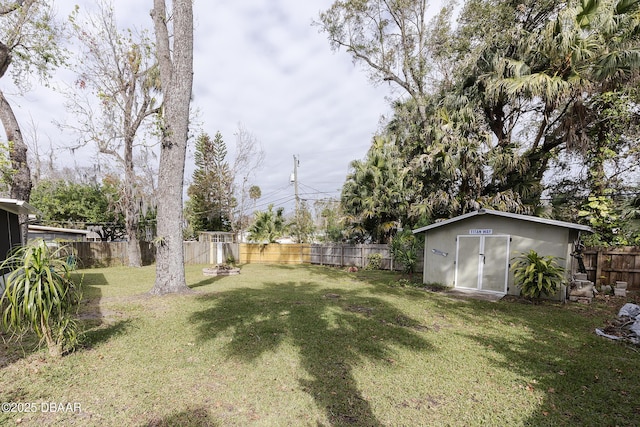 view of yard featuring a shed