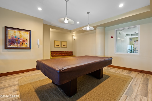 rec room with light wood-type flooring and pool table