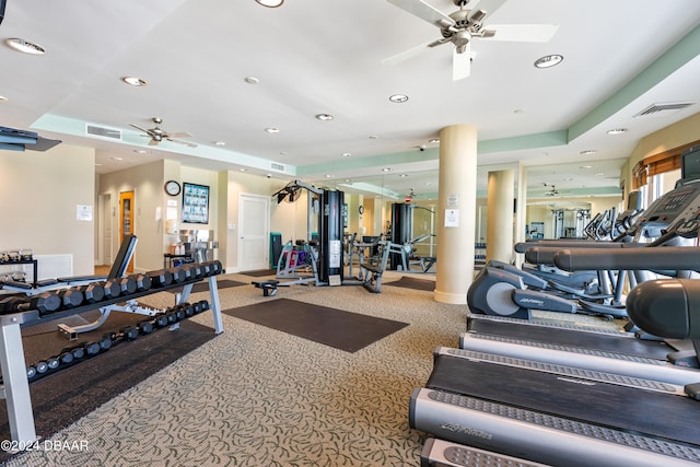 1925 S Atlantic Ave Unit 205, Daytona Beach Shores, FL 32118 - workout area with ceiling fan, recessed lighting, carpet, and baseboards