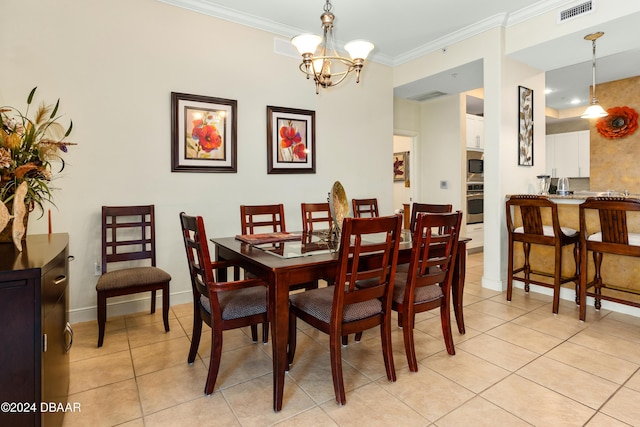 1925 S Atlantic Ave Unit 205, Daytona Beach Shores, FL 32118 - dining room featuring light tile patterned floors, a chandelier, crown molding, and baseboards