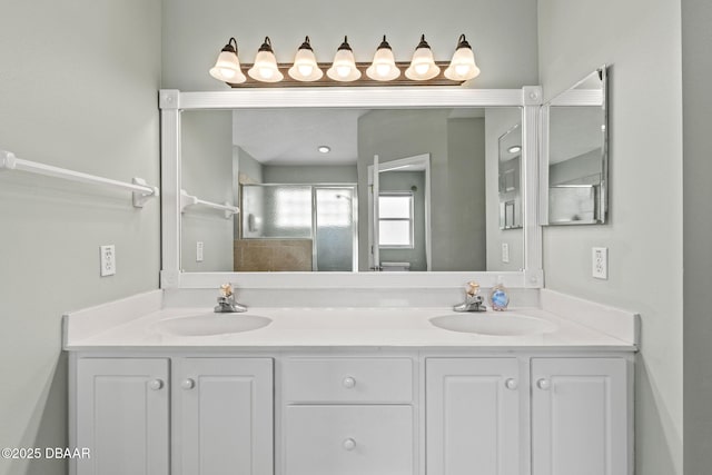 7 Sea Park Ter, Ormond Beach, FL 32176 - bathroom with a shower stall, double vanity, and a sink