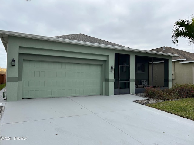 single story home with a garage