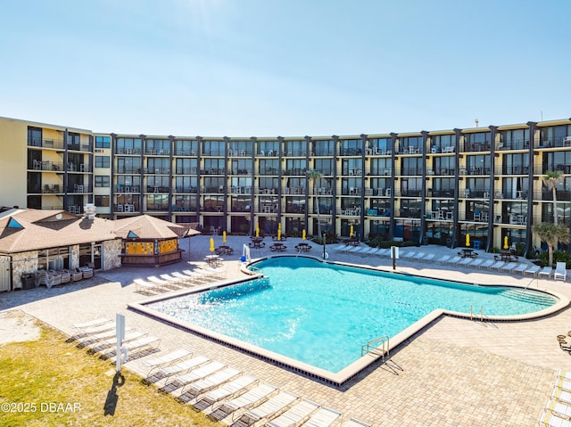 view of swimming pool with a patio area