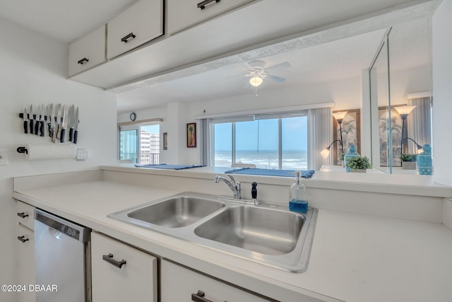 kitchen featuring white cabinets, a healthy amount of sunlight, sink, and dishwasher