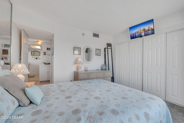 carpeted bedroom with two closets