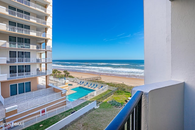 view of water feature featuring a beach view