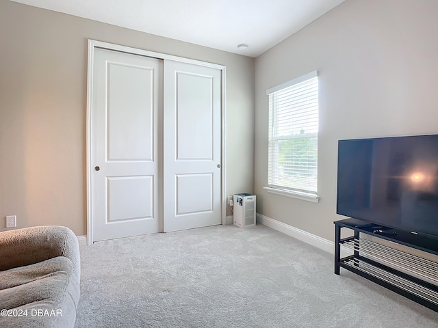 sitting room with light colored carpet