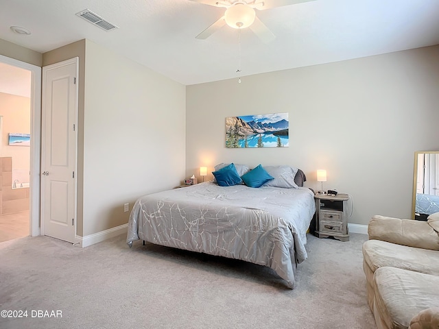 4155 Clifden Dr, Ormond Beach, FL 32174 - bedroom featuring light colored carpet, ceiling fan, and ensuite bath
