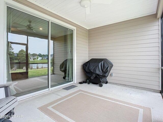 4155 Clifden Dr, Ormond Beach, FL 32174 - unfurnished sunroom with a water view and ceiling fan
