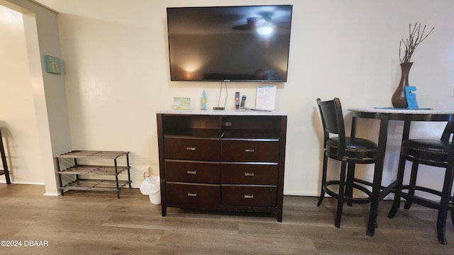 interior space featuring light hardwood / wood-style floors and dark brown cabinets