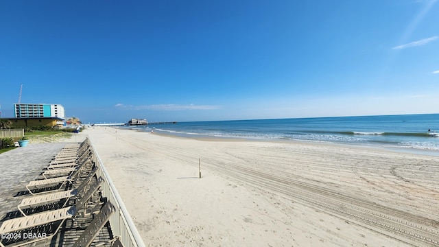 view of water feature featuring a beach view