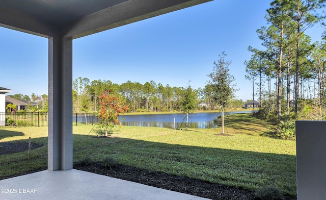 view of yard with a water view