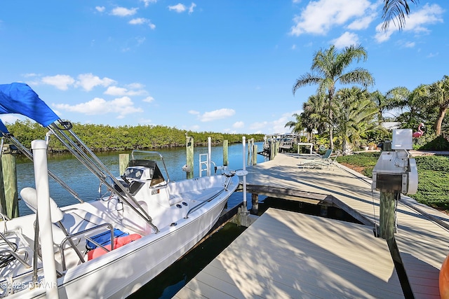 view of dock featuring a water view