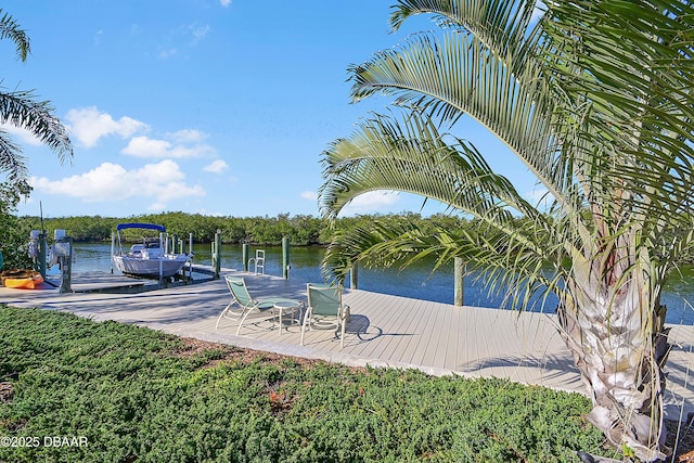 view of dock with a water view