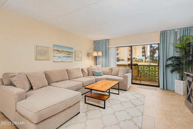 living room with light tile patterned floors