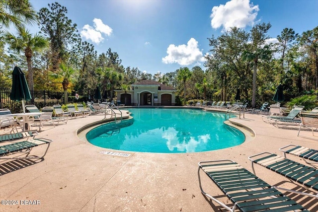 view of swimming pool with a patio