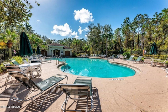 view of swimming pool with a patio area