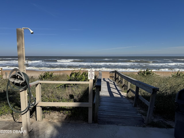 view of water feature with a view of the beach