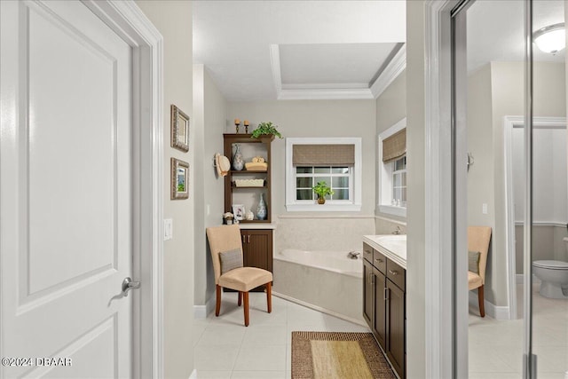 5711 John Anderson Hwy, Flagler Beach, FL 32136 - full bath featuring tile patterned floors, a bath, toilet, vanity, and ornamental molding