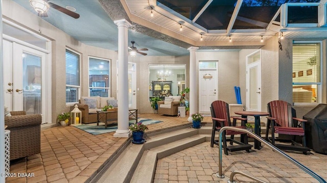 view of patio with ceiling fan and an outdoor hangout area