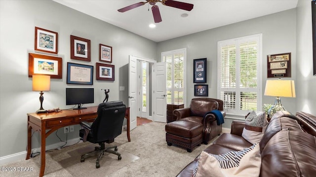 office area featuring ceiling fan