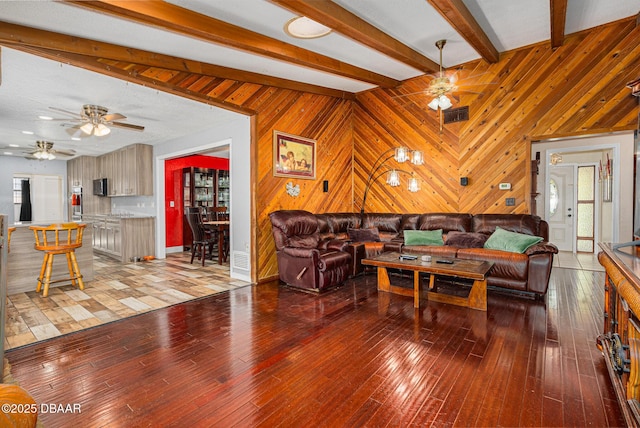 894 Quarters Ct, Port Orange, FL 32129 - living area featuring a ceiling fan, wood-type flooring, and beam ceiling