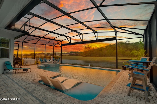 281 Compass Rose Dr, Daytona Beach, FL 32124 - outdoor pool with a patio area, a water view, and glass enclosure