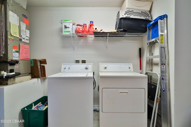 laundry area with heating unit and washer and dryer