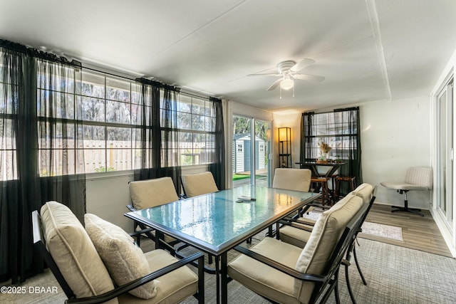 dining room featuring light hardwood / wood-style floors and ceiling fan