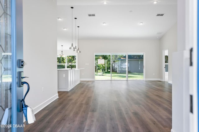 interior space featuring sink and dark hardwood / wood-style flooring