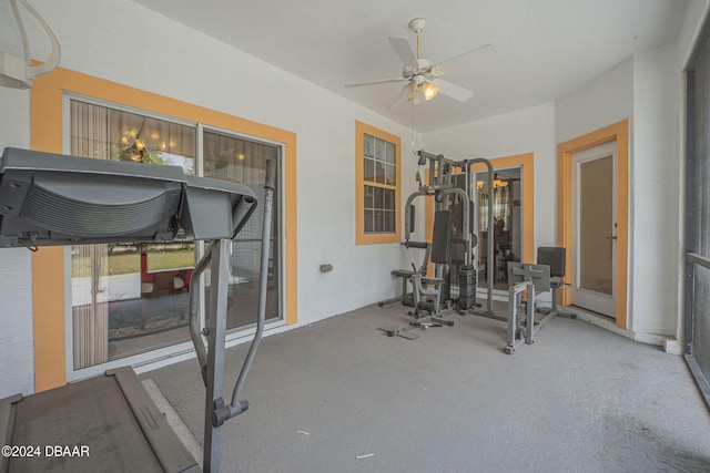 exercise area featuring ceiling fan