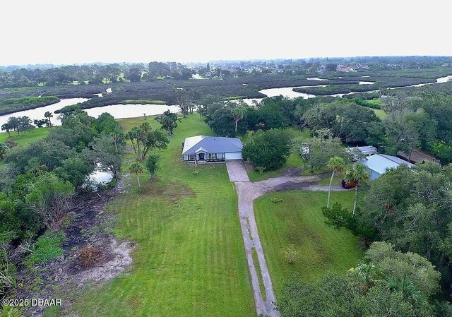 aerial view with a water view