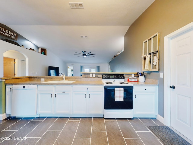 kitchen with white cabinetry, dishwasher, range with electric cooktop, and sink