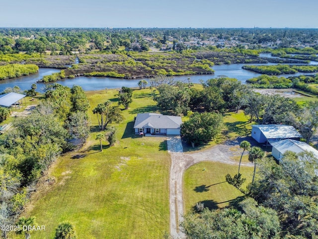 aerial view with a water view